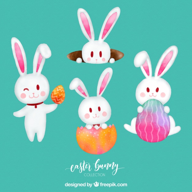 626x626 Watercolor Easter Bunny Collection Vector Free Download - Easter Bunny Watercolor