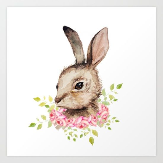 550x550 Bunny, Rabbit, Watercolor, Easter, Flowers Watercolor - Easter Bunny Watercolor