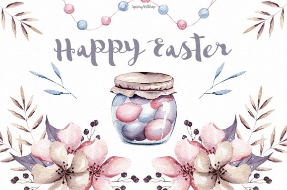 570x379 Easter Watercolor Collection Spring Watercolor Clipart Blossom Etsy - Easter Watercolor