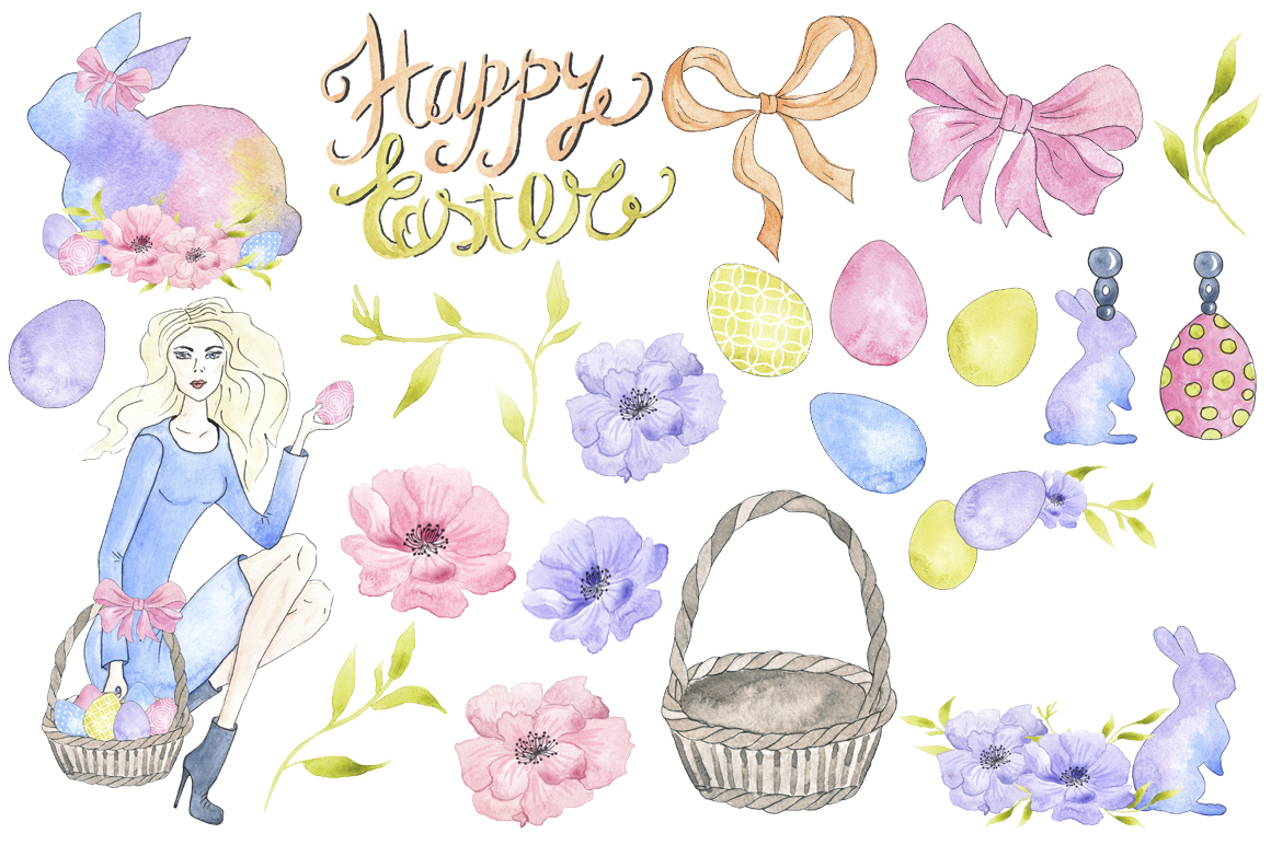 1160x772 Happy Easter Watercolor Collection By Tanya Kart - Easter Watercolor
