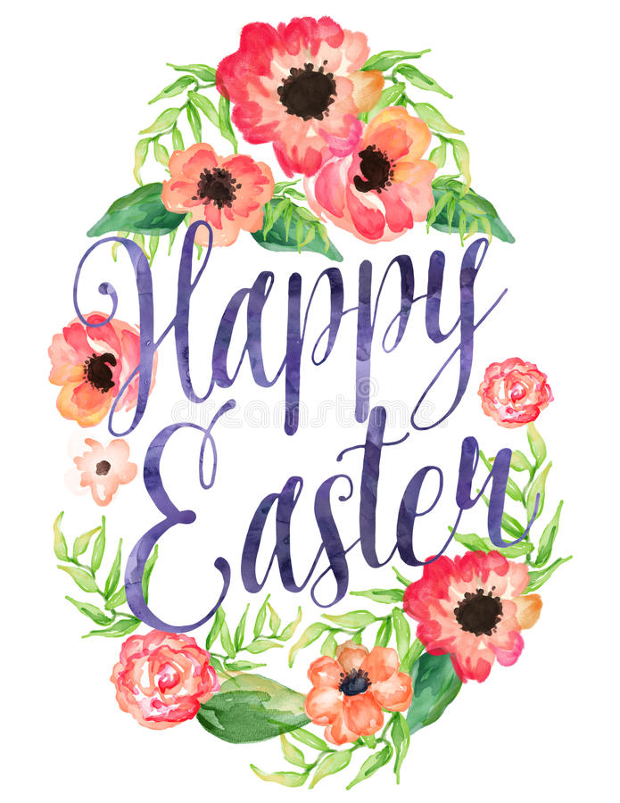 695x900 Happy Easter Watercolor Egg Flowers 49975479 - Easter Watercolor