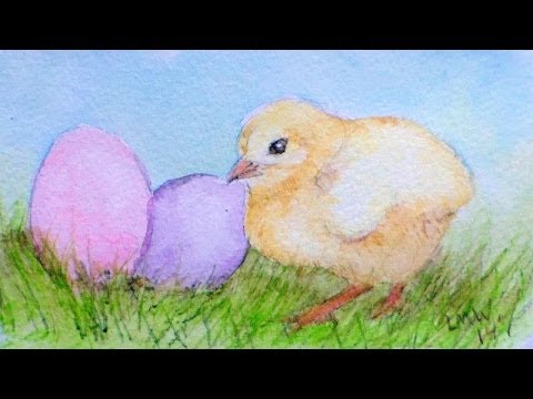480x360 Easter Chick In Watercolor Pencils - Easter Watercolor Paintings