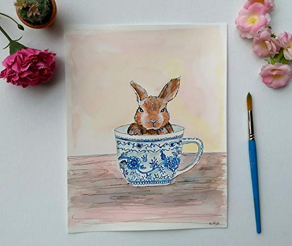 593x500 Rabbit Watercolor Art, 8.5 X 11, Easter Bunny - Easter Watercolor Paintings