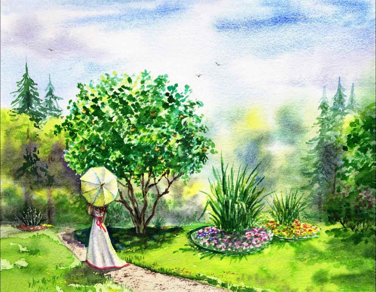 1264x983 Spring Landscape Paintings Easy Watercolor Paintings Of Spring - Easy Watercolor Paintings Of Spring Landscapes