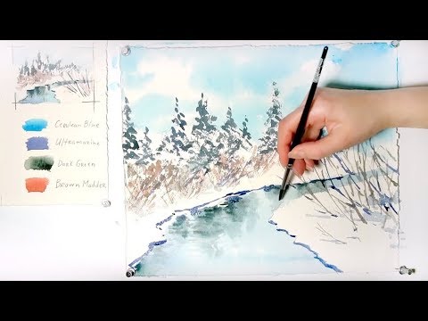 480x360 Spring Landscape. Easy Step By Step Watercolor Tutorial. - Easy Watercolor Paintings Of Spring Landscapes
