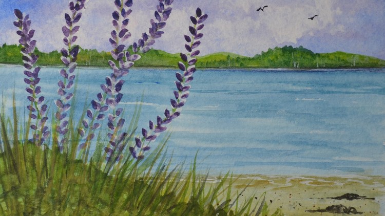 750x422 Project Learn To Paint This Lupine Watercolor Painting Udemy - Easy Watercolor Paintings To Copy
