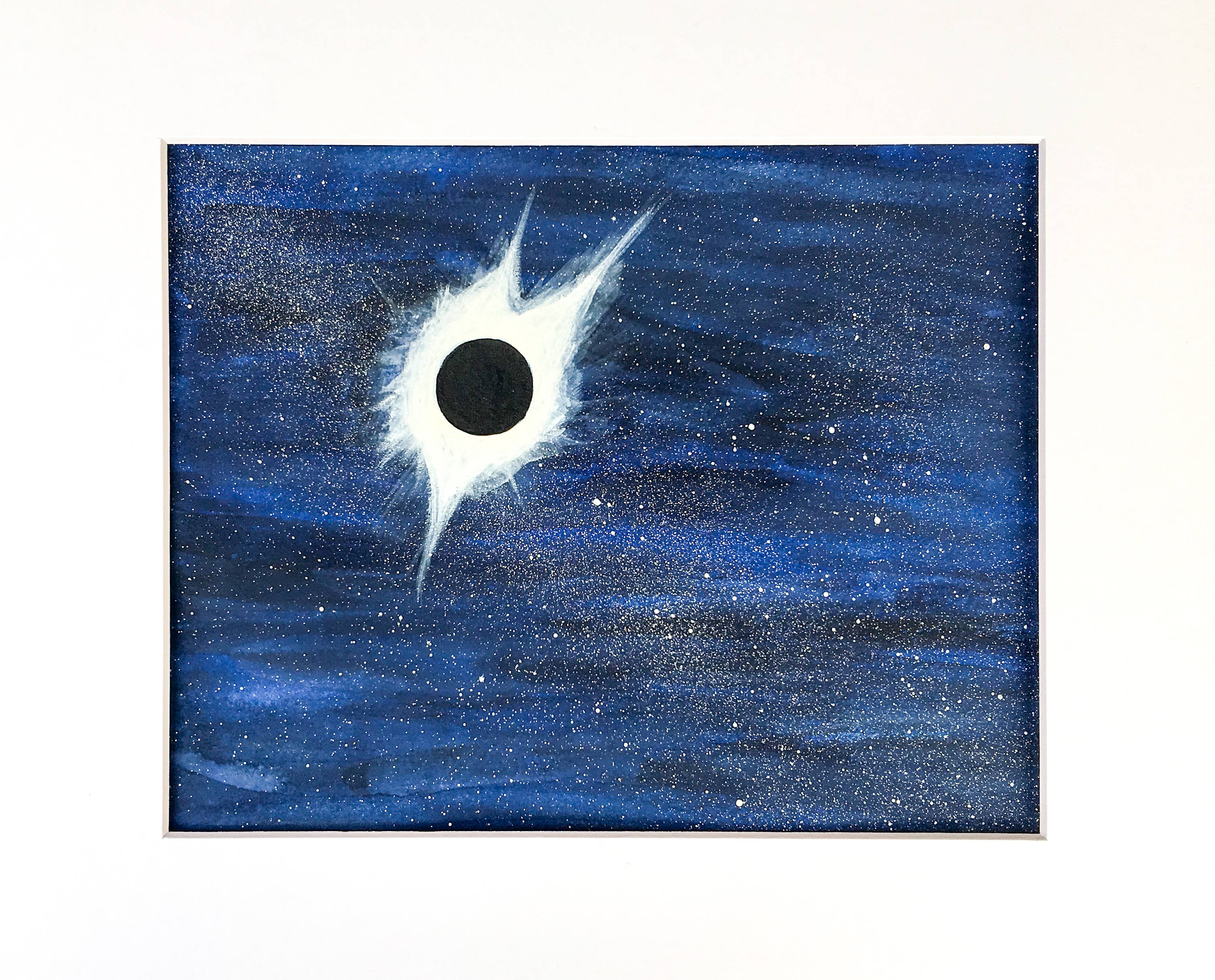 3000x2421 Total Solar Eclipse Original Painting Watercolor Blue Sky - Eclipse Watercolor