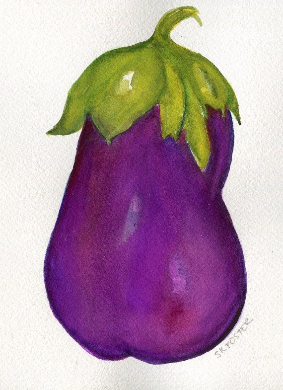 570x785 Eggplant Watercolors Paintings Original, Vegetable Painting, 5 X 7 - Eggplant Watercolor