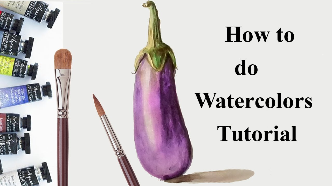 1280x720 How To Do Watercolor Painting Of Eggplant Step By Step Tutorial - Eggplant Watercolor