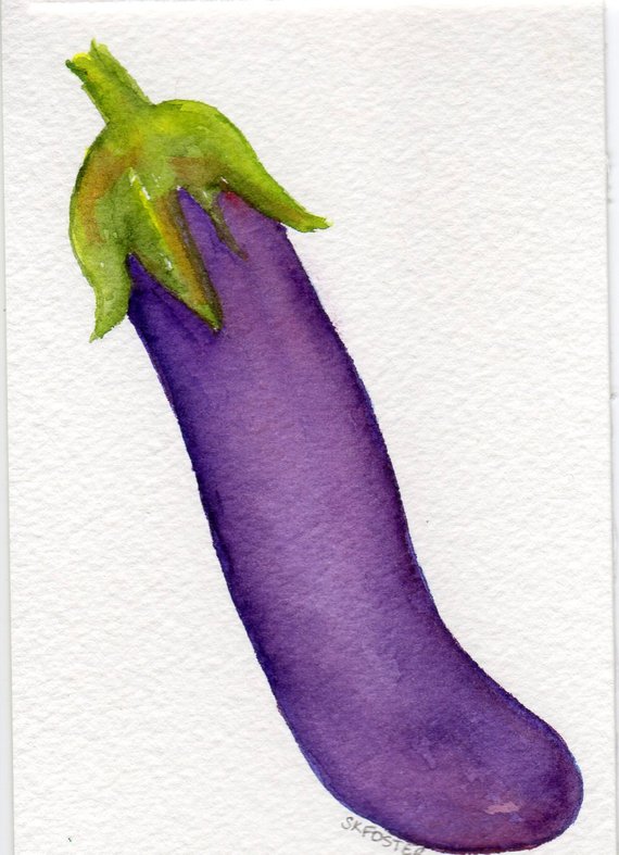 570x787 Original Eggplant Watercolors Paintings Vegetable Artwork Etsy - Eggplant Watercolor