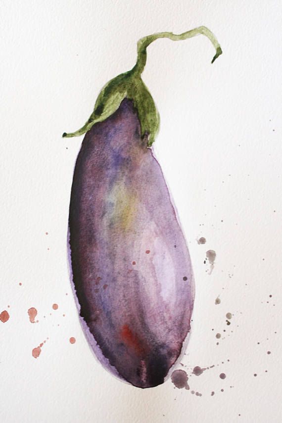 570x855 Original Watercolor Painting Eggplant. Watercolour Art. This Is - Eggplant Watercolor
