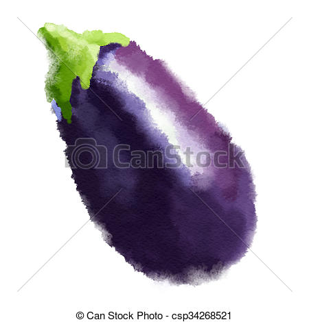 450x470 Watercolor Image Of Eggplant Hand Drawn Picture. - Eggplant Watercolor