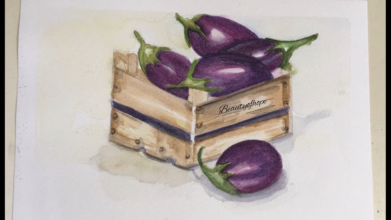 1280x720 How To Paint Eggplant In Watercolors(Still Life Watercolor - Eggplant Watercolor