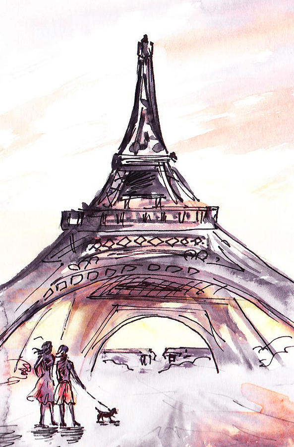 593x900 Eiffel Tower Watercolor Paintings Fine Art America - Eiffel Tower Watercolor