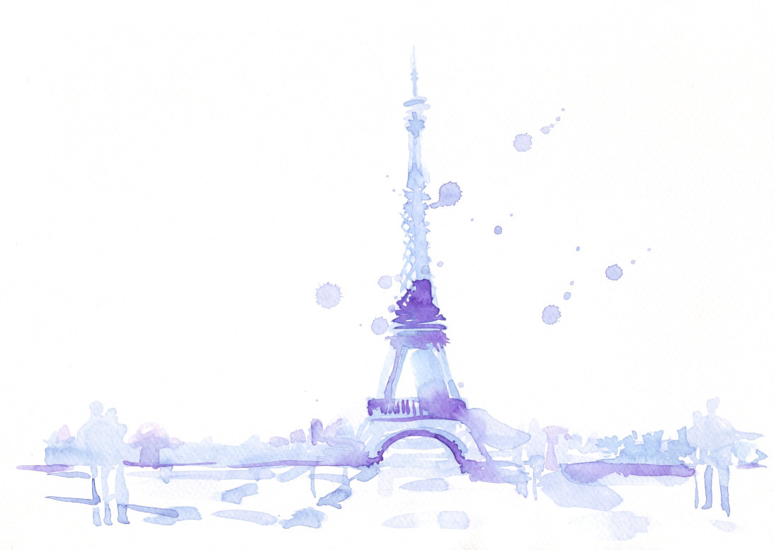 1093x777 Eiffel Tower From Paris In Blue Watercolor, Abstract Fine Art - Eiffel Tower Watercolor