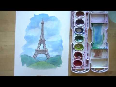 480x360 How To Draw And Paint The Eiffel Tower With Ink And Watercolor - Eiffel Tower Watercolor