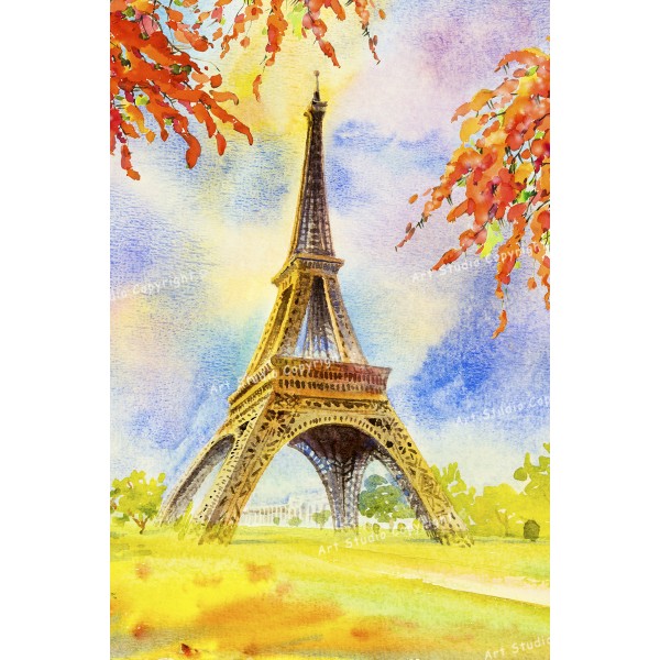 600x600 Paris Eiffel Tower Cityscape Watercolor Style On Canvas - Eiffel Tower Watercolor