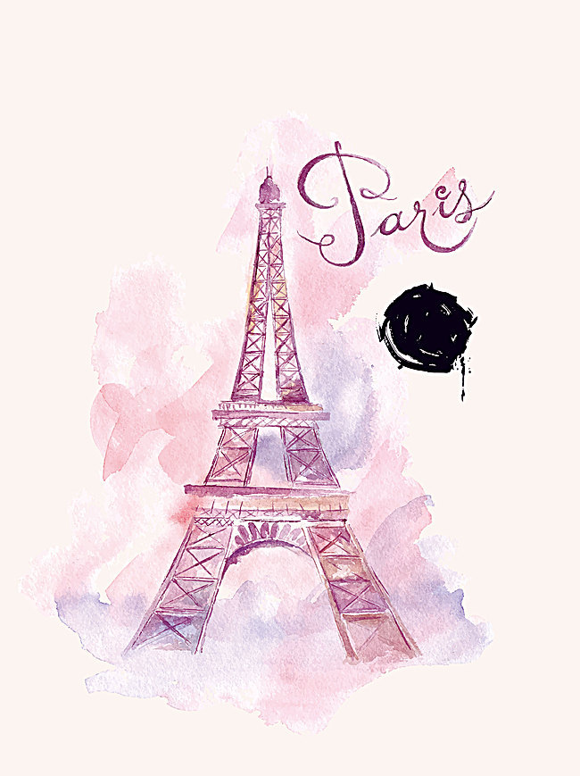 650x869 Vector Watercolor Ink Tour Eiffel Tower Background, Vector, Pink - Eiffel Tower Watercolor