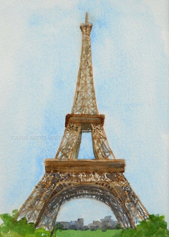 570x798 Eiffel Tower Painting Eiffel Tower Watercolor Paris Etsy - Eiffel Tower Watercolor