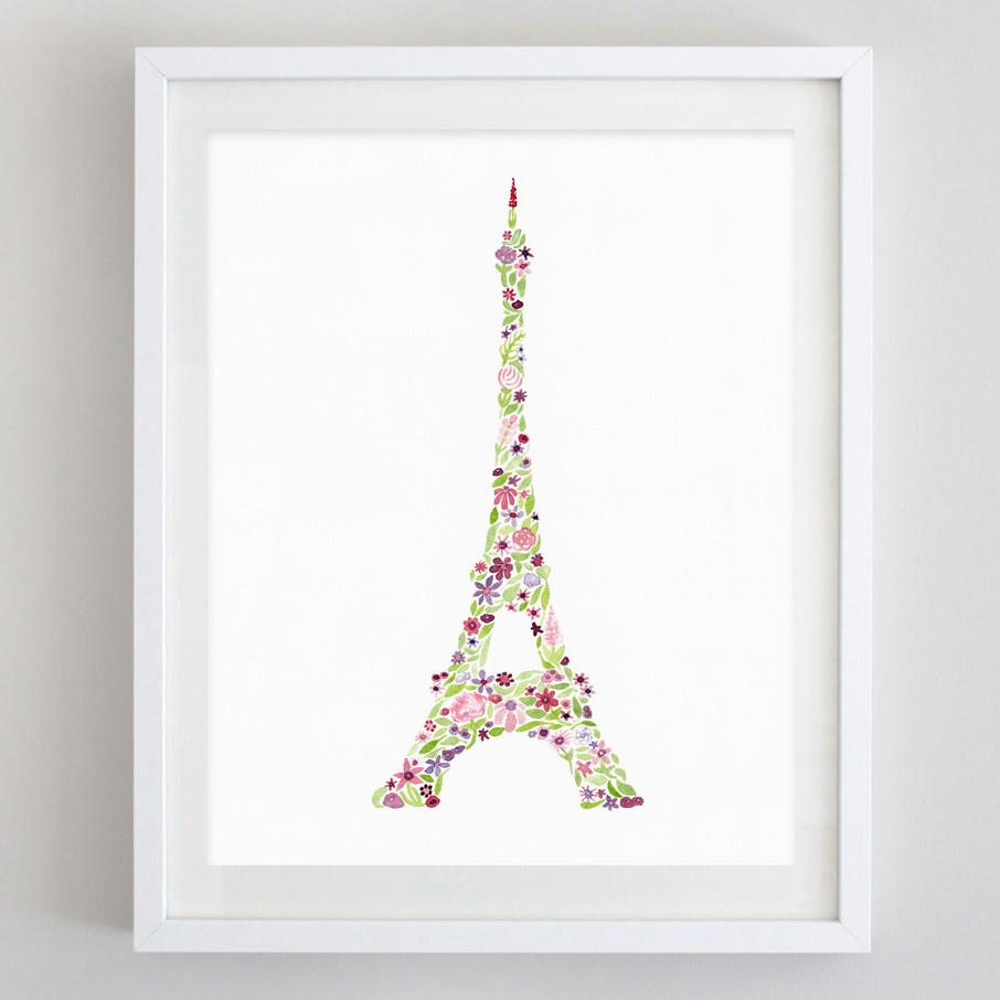 906x906 Eiffel Tower Floral Watercolor Print Carly Rae Studio - Eiffel Tower Watercolor