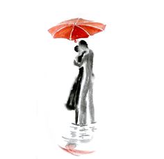 236x229 Abstract Love Red Umbrella Watercolor Painting 13x19 By Elena - Elena Romanova Watercolor