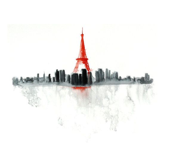 570x554 Abstract Painting Of Eifel Tower, Vintage Paris Painting, Original - Elena Romanova Watercolor