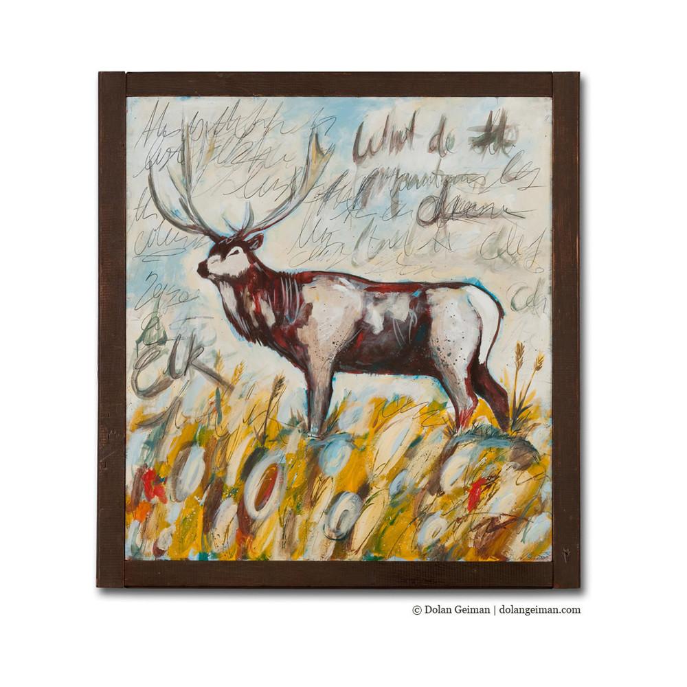 1000x1000 Elk Mountain Large Watercolor Style Painting Dolan Geiman - Elk Watercolor