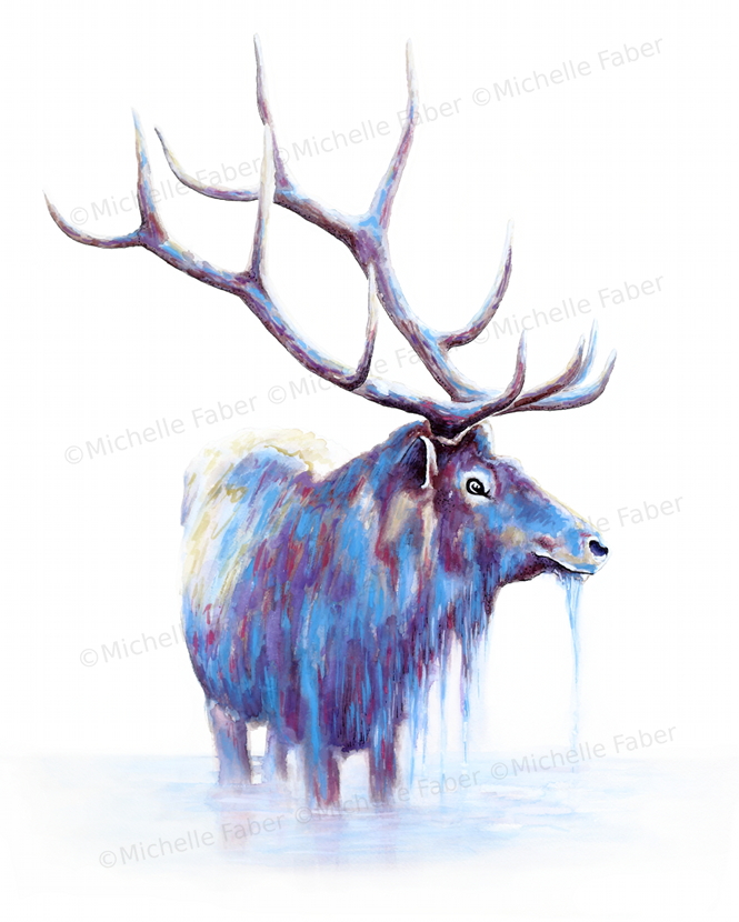 665x830 Elk In Water By Michellefaberart - Elk Watercolor