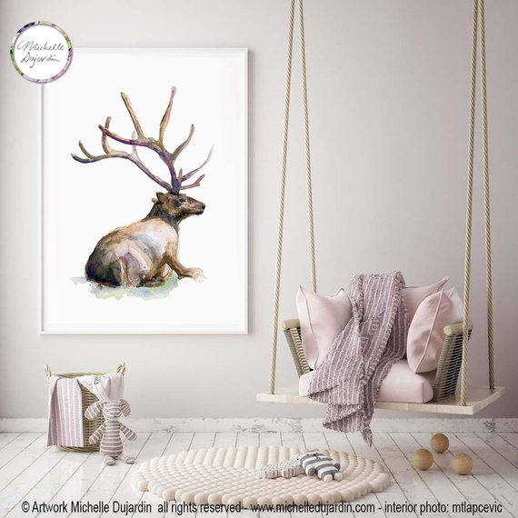 570x570 Deer Art Elk Watercolor Painting Wapiti Art Print Canadian Etsy - Elk Watercolor Paintings