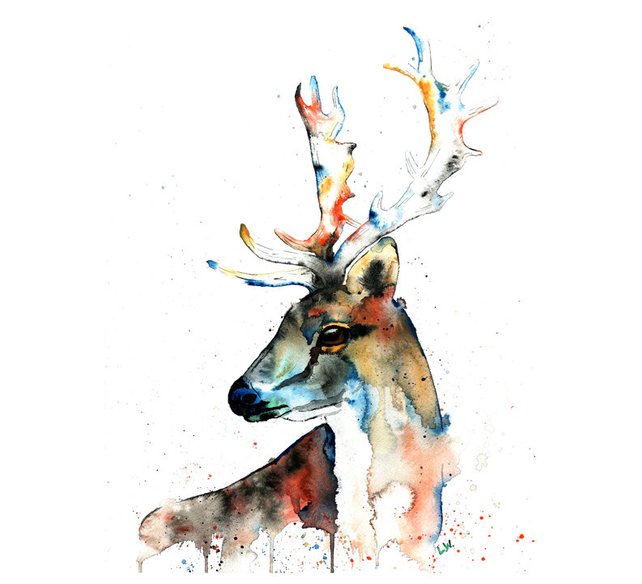642x584 Fallow Deer Print Deer Painting Deer Watercolour Deer Etsy - Elk Watercolor Paintings
