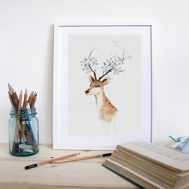640x640 Flowers And Elk Abstract Modern Decorative 40x50cm Painting - Elk Watercolor Paintings