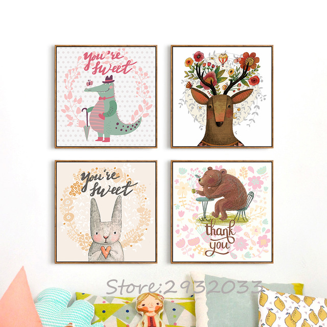 640x640 Nordic Minimalist Animal Deer Watercolor Painting Canvas Print - Elk Watercolor Paintings