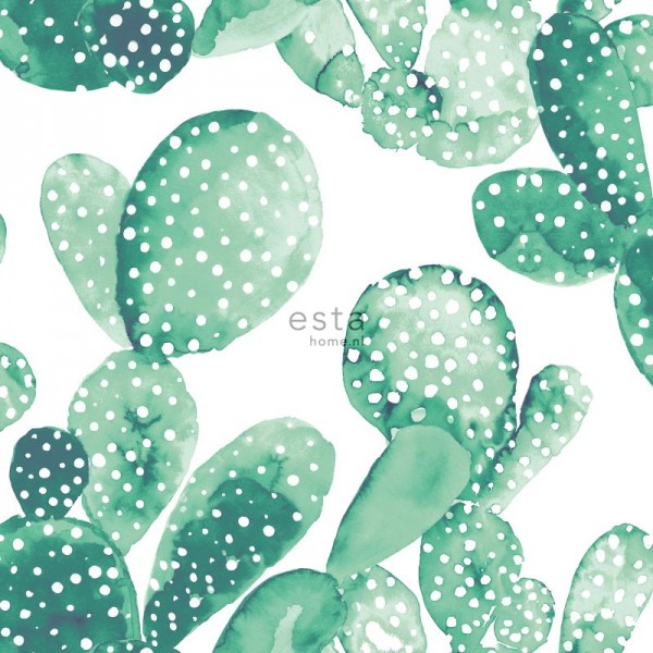 600x600 Hd Non Woven Wallpaper Watercolor Aquarelle Painted Cacti Intense - Emerald Green Watercolor