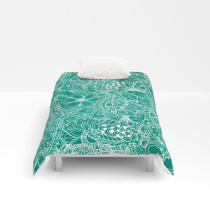 700x700 Modern Hand Drawn Floral Lace Emerald Green Watercolor Comforters - Emerald Green Watercolor