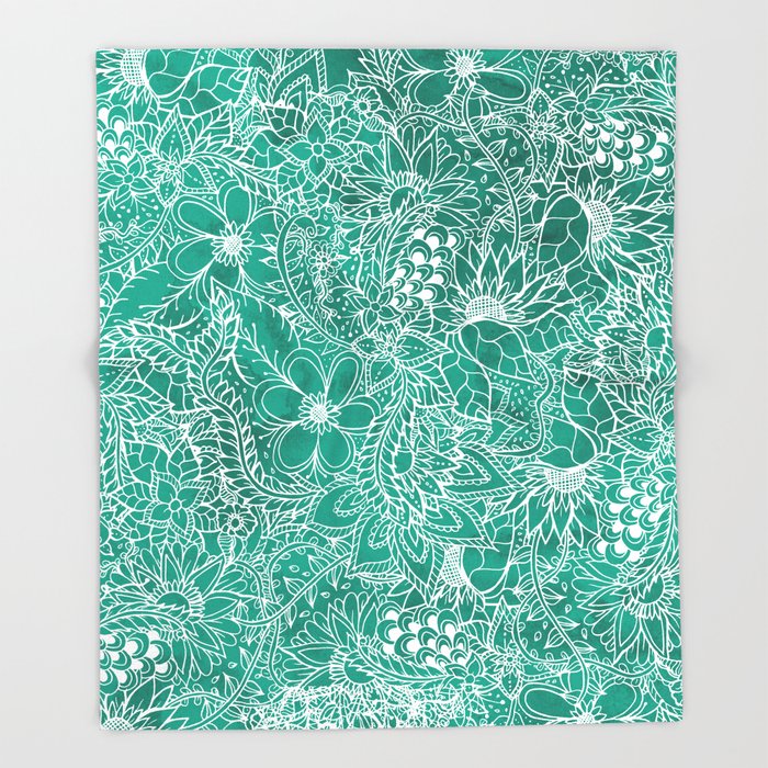 700x700 Modern Hand Drawn Floral Lace Emerald Green Watercolor Throw - Emerald Green Watercolor