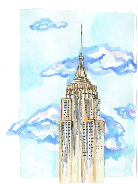 479x637 Art Deco Architecture - Empire State Building Watercolor