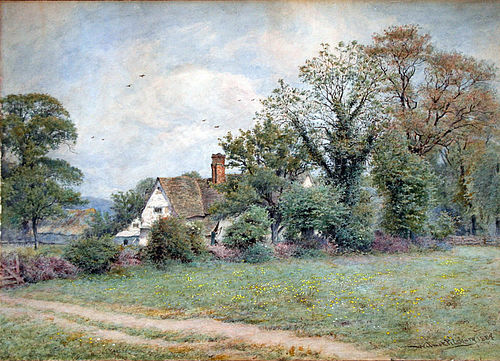 500x361 English Cottage Watercolor By Wilmot Clifford Pilsbury (Item - English Watercolor