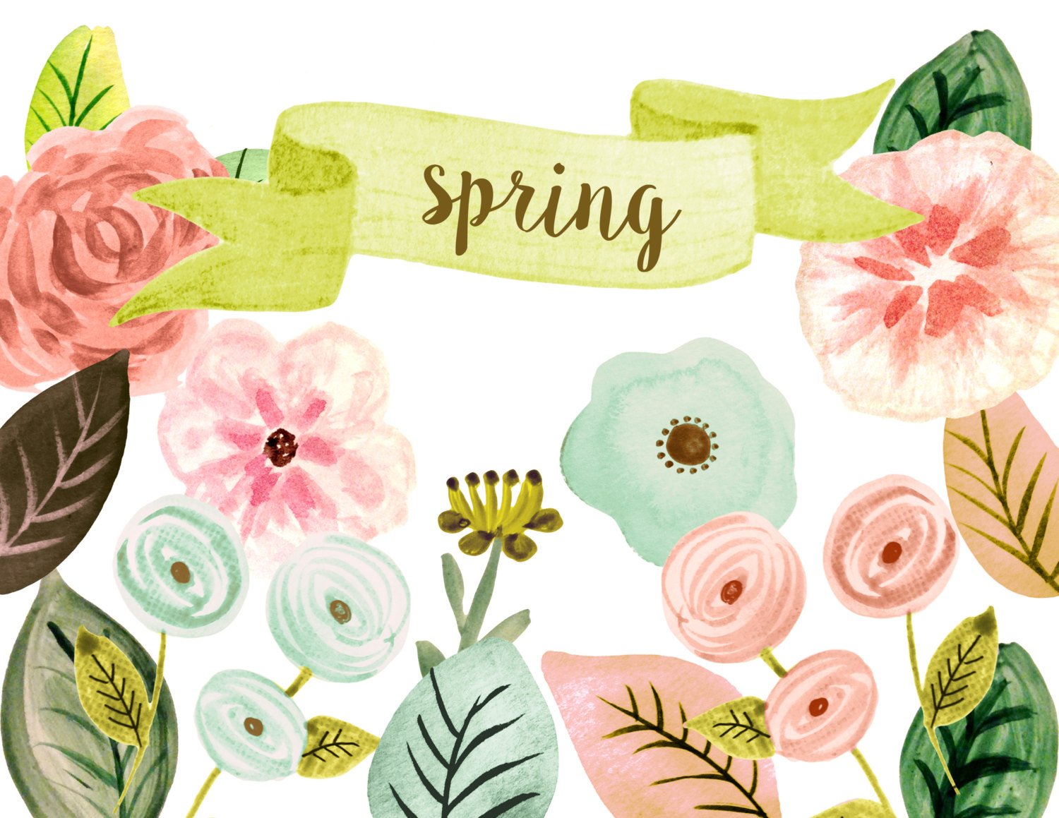 1500x1159 Floral Clipart Watercolor Flowers Vintage Flowers Mason - Etsy Watercolor Flowers