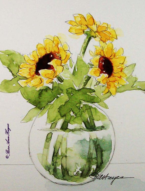 570x751 Sunflowers Print Of Original Watercolor Painting By Roseann Hayes - Etsy Watercolor Flowers