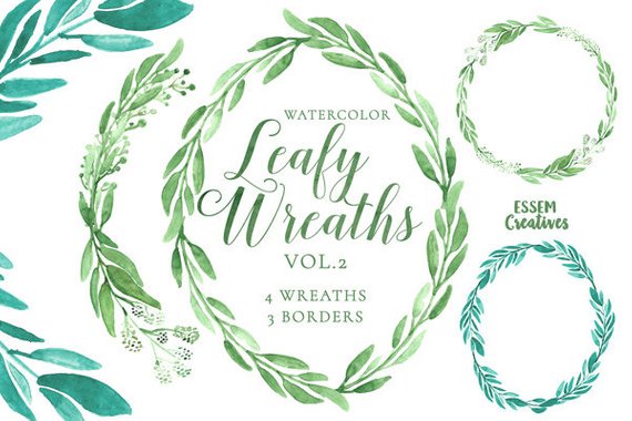 570x380 Eucalyptus Watercolor Wreath Clipart Green Leaves Rustic Etsy - Eucalyptus Watercolor