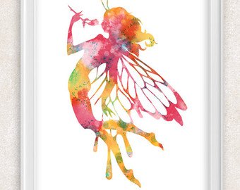 340x270 Fairy Art Print Watercolor Painting In Brown Pink Green Etsy - Fairy Watercolor