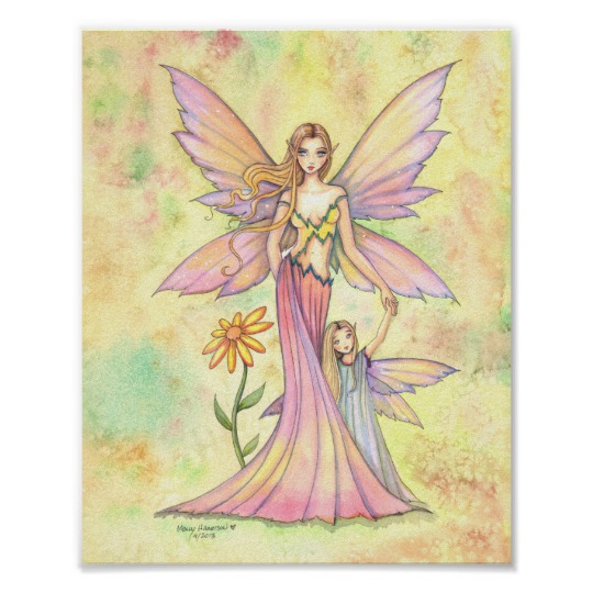 540x540 Mother And Daughter Fairy Watercolor Art Painting Poster - Fairy Watercolor