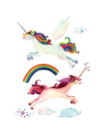 366x488 Watercolor Fairy Tale Collection With Flying Unicorn, Rainbow, And - Fairy Watercolor
