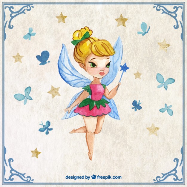 626x626 Cute Fairy With A Wand In A Watercolor Effect Vector Free Download - Fairy Watercolor