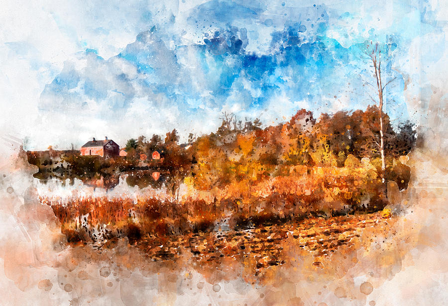 900x616 Farm Fall Colors Watercolor Photograph By Michael Colgate - Fall Colors Watercolor