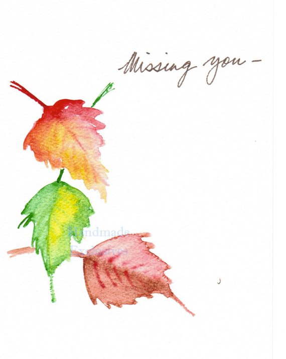 570x715 Handpainted Greeting Card Missing You Watercolor Art Fall Etsy - Fall Colors Watercolor