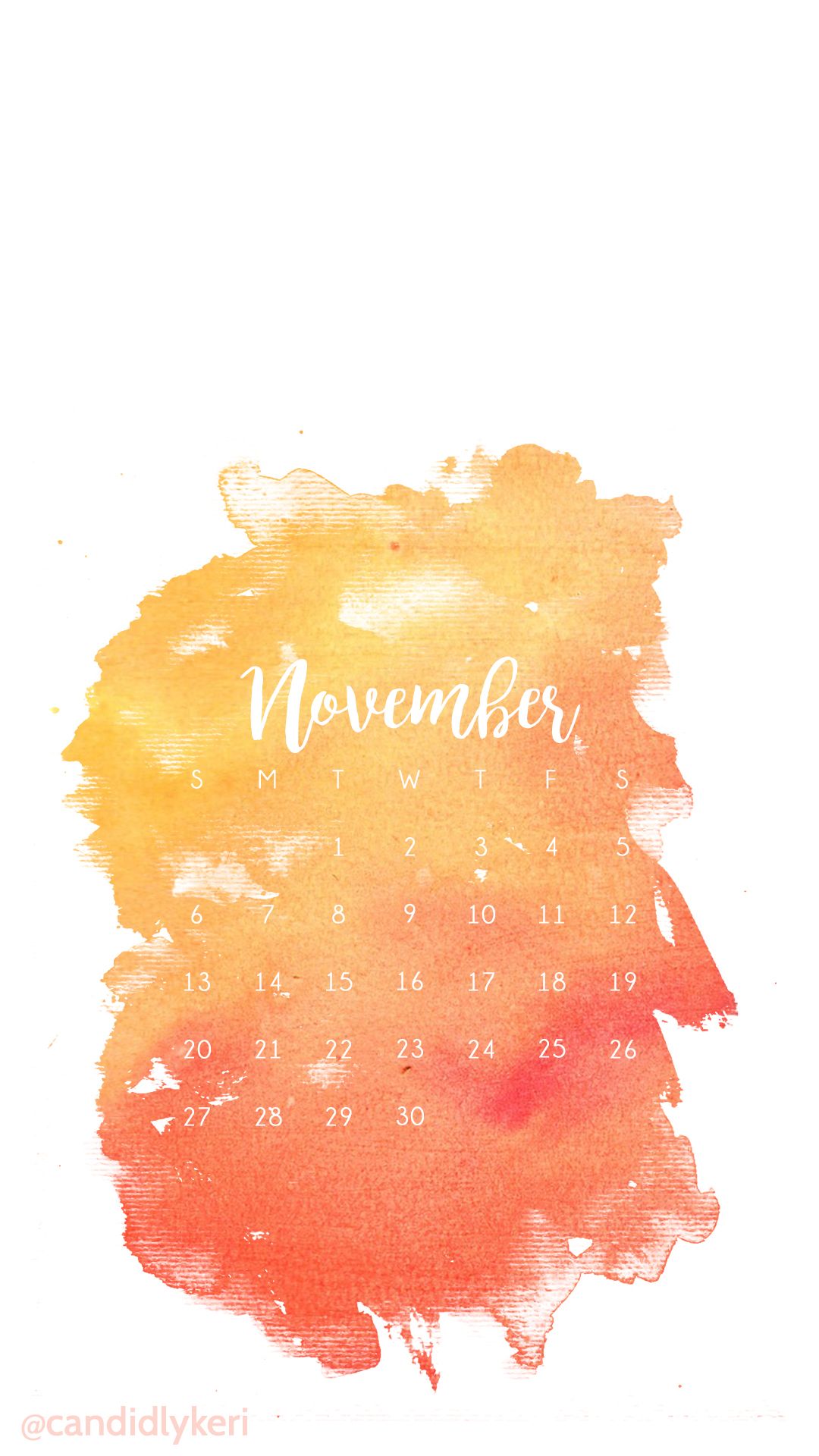 1080x1920 Orange Red Yellow Fall Colors Watercolor November Calendar 2016 - Fall Colors Watercolor