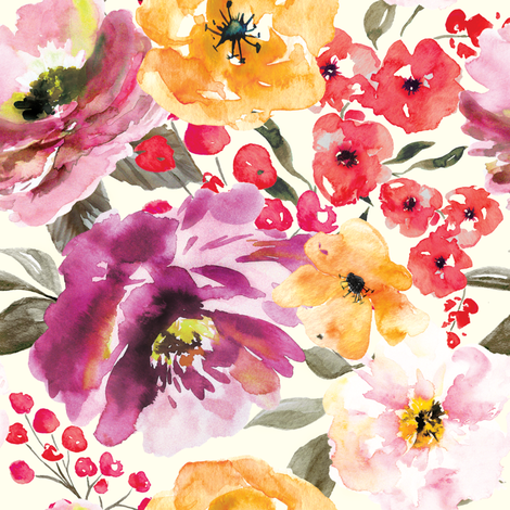 470x470 Fall Floral Painted Watercolor Flowers In Purple Gold Wallpaper - Fall Watercolor