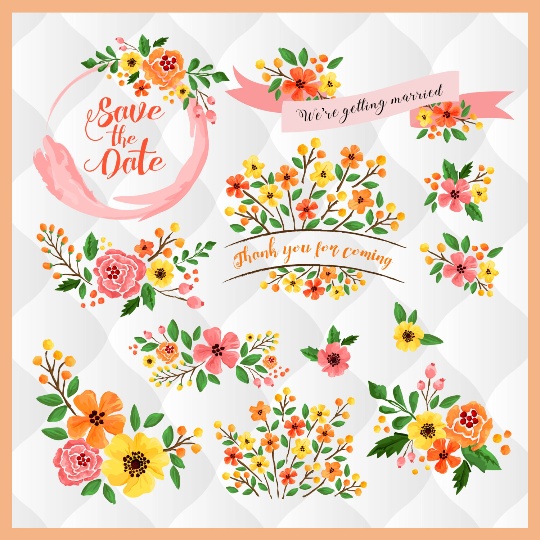 540x540 Fall Watercolor Floral Elements, Pink Orange Yellow Fl - Fall Watercolor