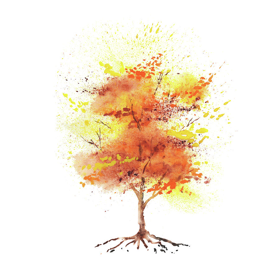 900x900 Splash Of Fall Watercolor Tree Painting By Irina Sztukowski - Fall Watercolor